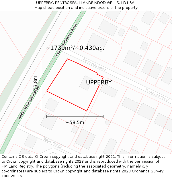 UPPERBY, PENTROSFA, LLANDRINDOD WELLS, LD1 5AL: Plot and title map