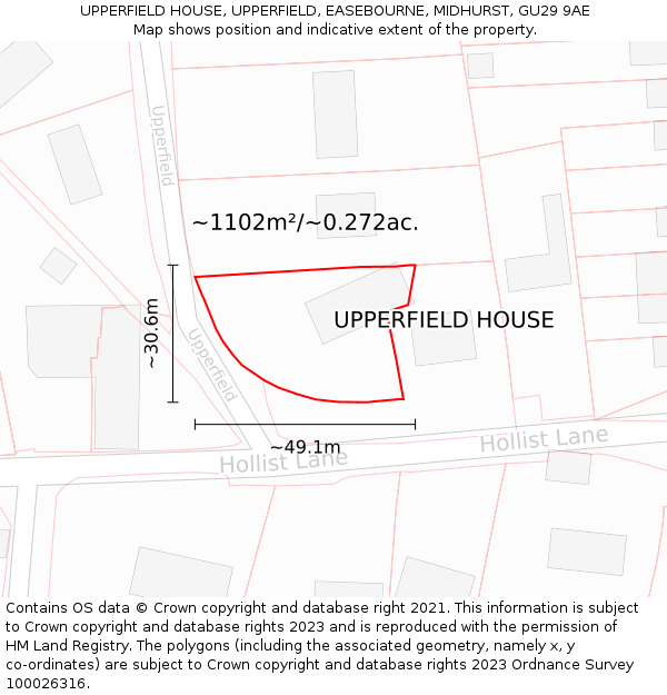 UPPERFIELD HOUSE, UPPERFIELD, EASEBOURNE, MIDHURST, GU29 9AE: Plot and title map