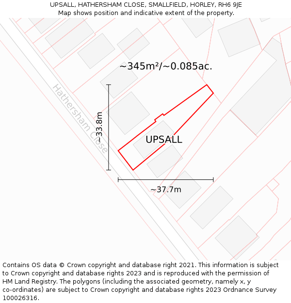 UPSALL, HATHERSHAM CLOSE, SMALLFIELD, HORLEY, RH6 9JE: Plot and title map