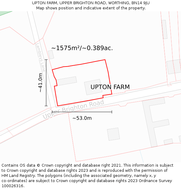 UPTON FARM, UPPER BRIGHTON ROAD, WORTHING, BN14 9JU: Plot and title map