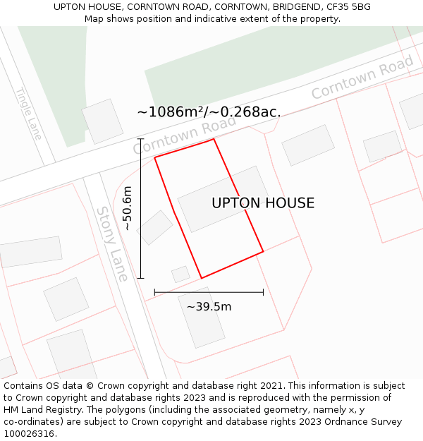 UPTON HOUSE, CORNTOWN ROAD, CORNTOWN, BRIDGEND, CF35 5BG: Plot and title map