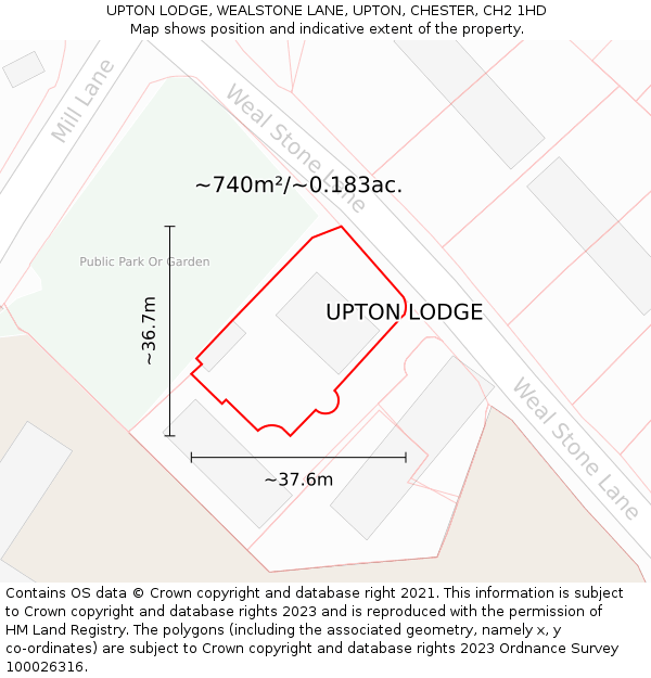 UPTON LODGE, WEALSTONE LANE, UPTON, CHESTER, CH2 1HD: Plot and title map