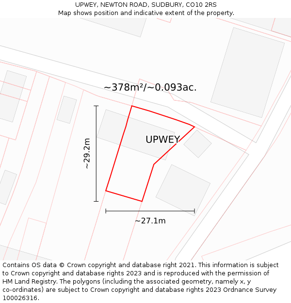 UPWEY, NEWTON ROAD, SUDBURY, CO10 2RS: Plot and title map