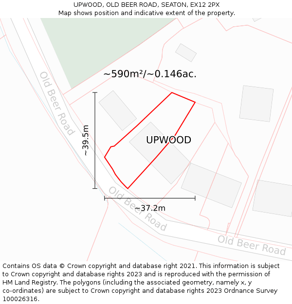 UPWOOD, OLD BEER ROAD, SEATON, EX12 2PX: Plot and title map