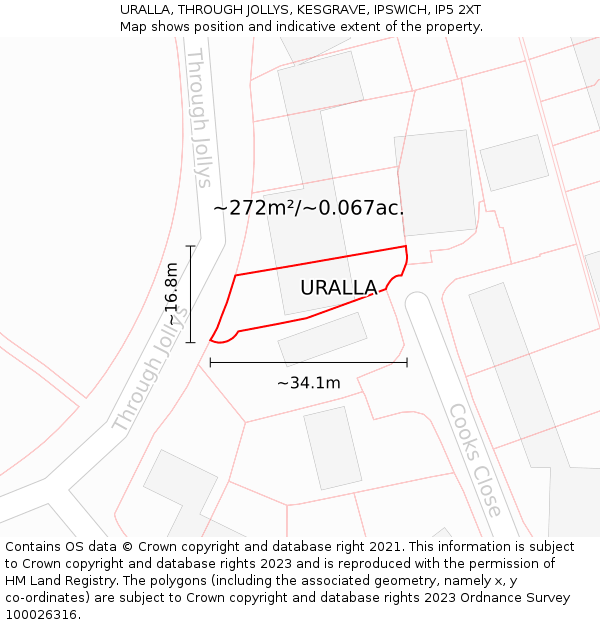 URALLA, THROUGH JOLLYS, KESGRAVE, IPSWICH, IP5 2XT: Plot and title map