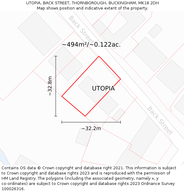 UTOPIA, BACK STREET, THORNBOROUGH, BUCKINGHAM, MK18 2DH: Plot and title map
