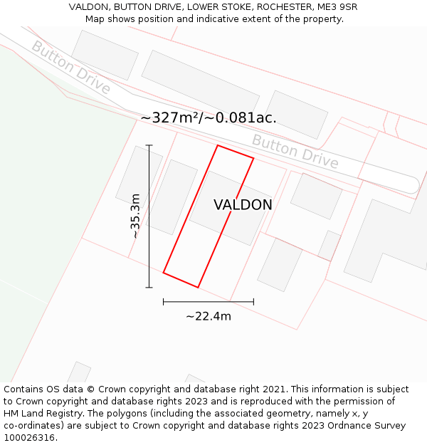 VALDON, BUTTON DRIVE, LOWER STOKE, ROCHESTER, ME3 9SR: Plot and title map