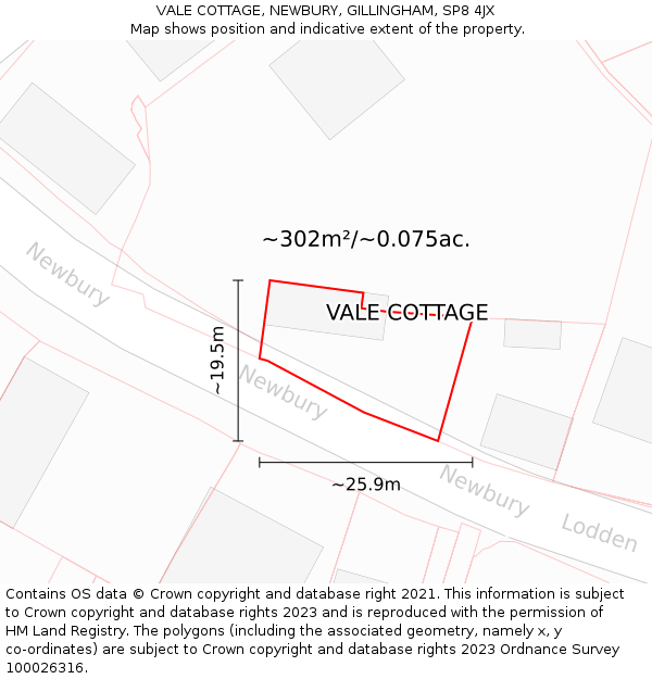VALE COTTAGE, NEWBURY, GILLINGHAM, SP8 4JX: Plot and title map