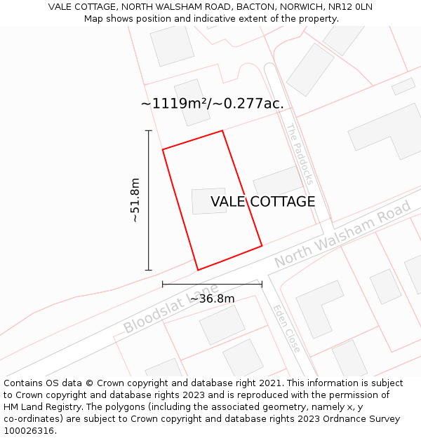 VALE COTTAGE, NORTH WALSHAM ROAD, BACTON, NORWICH, NR12 0LN: Plot and title map