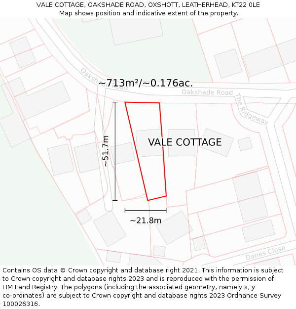 VALE COTTAGE, OAKSHADE ROAD, OXSHOTT, LEATHERHEAD, KT22 0LE: Plot and title map
