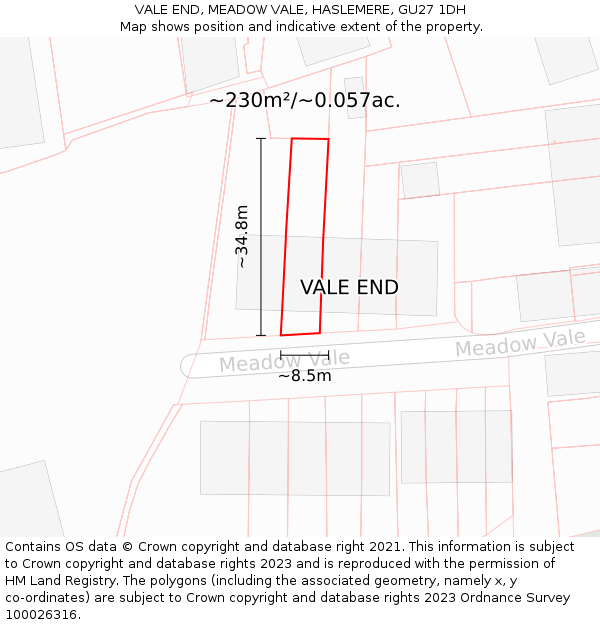 VALE END, MEADOW VALE, HASLEMERE, GU27 1DH: Plot and title map