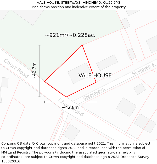 VALE HOUSE, STEEPWAYS, HINDHEAD, GU26 6PG: Plot and title map