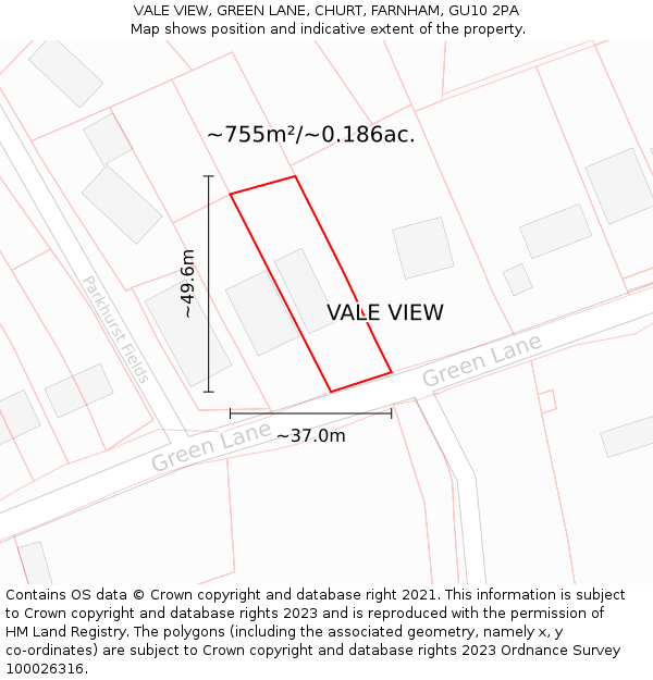 VALE VIEW, GREEN LANE, CHURT, FARNHAM, GU10 2PA: Plot and title map