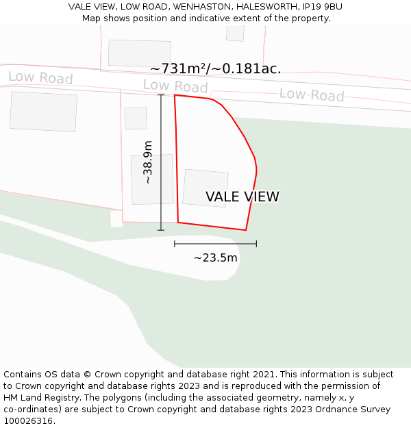 VALE VIEW, LOW ROAD, WENHASTON, HALESWORTH, IP19 9BU: Plot and title map