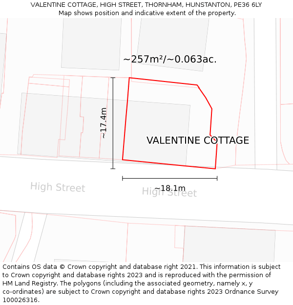 VALENTINE COTTAGE, HIGH STREET, THORNHAM, HUNSTANTON, PE36 6LY: Plot and title map