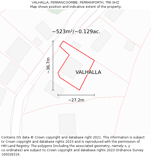 VALHALLA, PERRANCOOMBE, PERRANPORTH, TR6 0HZ: Plot and title map