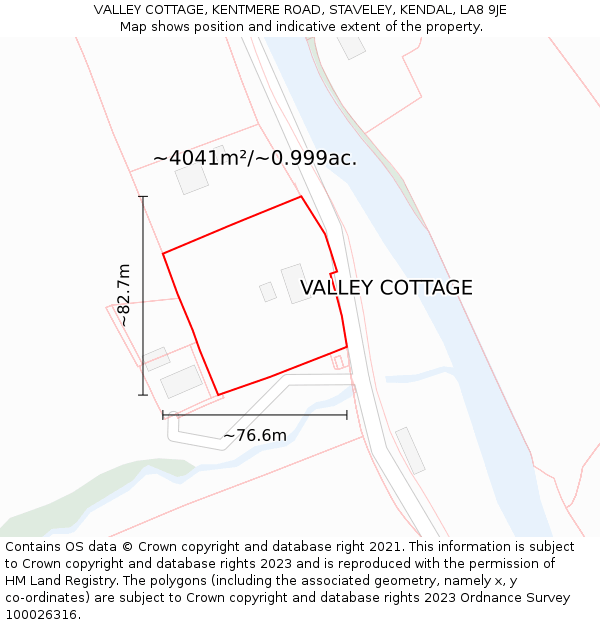 VALLEY COTTAGE, KENTMERE ROAD, STAVELEY, KENDAL, LA8 9JE: Plot and title map