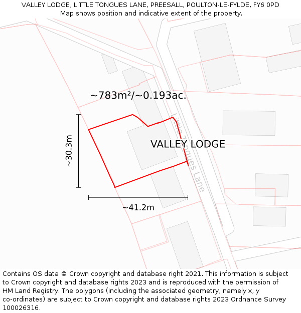 VALLEY LODGE, LITTLE TONGUES LANE, PREESALL, POULTON-LE-FYLDE, FY6 0PD: Plot and title map
