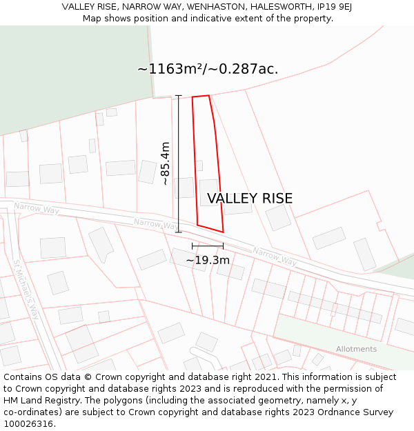 VALLEY RISE, NARROW WAY, WENHASTON, HALESWORTH, IP19 9EJ: Plot and title map