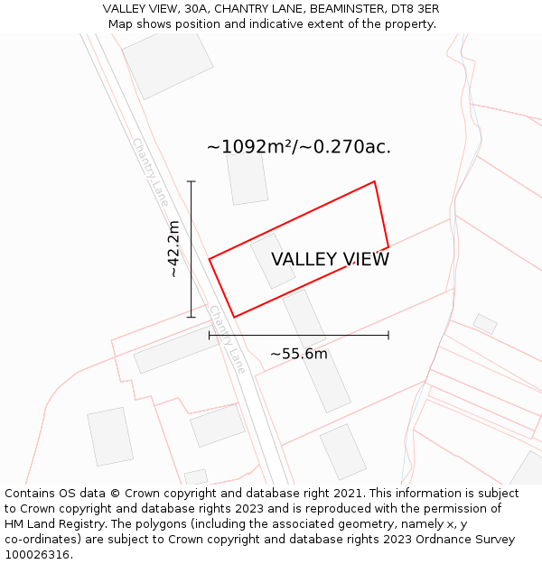 VALLEY VIEW, 30A, CHANTRY LANE, BEAMINSTER, DT8 3ER: Plot and title map