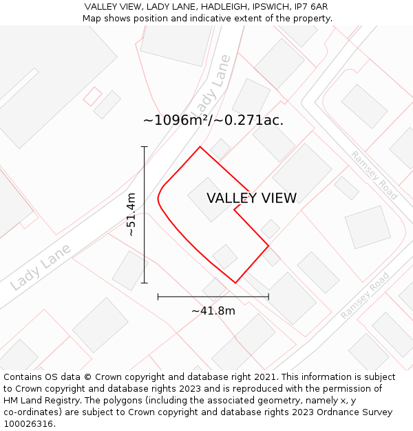 VALLEY VIEW, LADY LANE, HADLEIGH, IPSWICH, IP7 6AR: Plot and title map