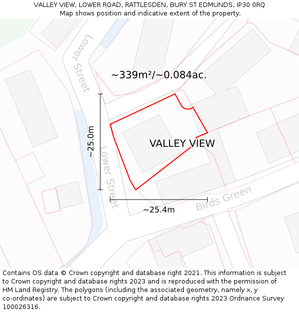 VALLEY VIEW, LOWER ROAD, RATTLESDEN, BURY ST EDMUNDS, IP30 0RQ: Plot and title map