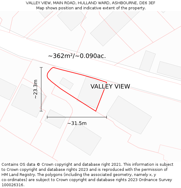 VALLEY VIEW, MAIN ROAD, HULLAND WARD, ASHBOURNE, DE6 3EF: Plot and title map