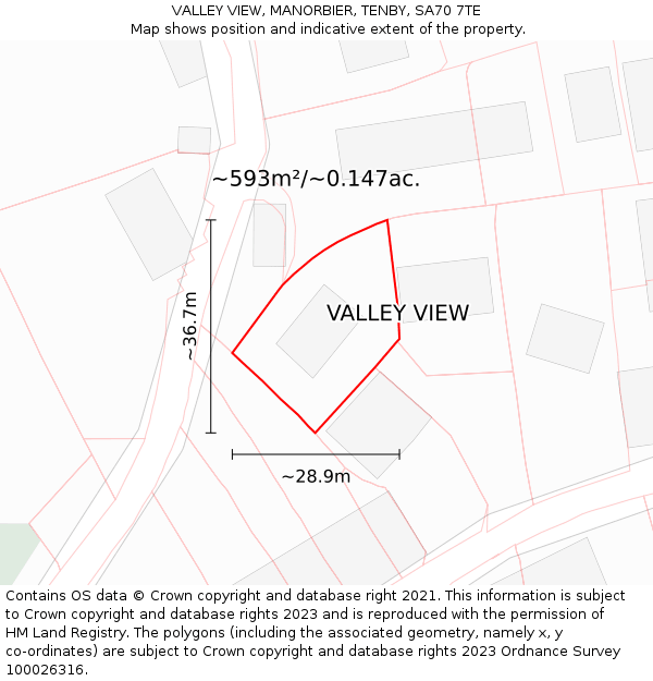 VALLEY VIEW, MANORBIER, TENBY, SA70 7TE: Plot and title map