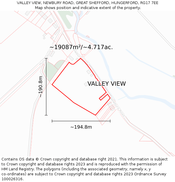VALLEY VIEW, NEWBURY ROAD, GREAT SHEFFORD, HUNGERFORD, RG17 7EE: Plot and title map