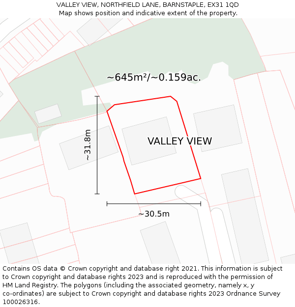 VALLEY VIEW, NORTHFIELD LANE, BARNSTAPLE, EX31 1QD: Plot and title map