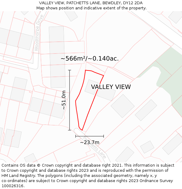 VALLEY VIEW, PATCHETTS LANE, BEWDLEY, DY12 2DA: Plot and title map