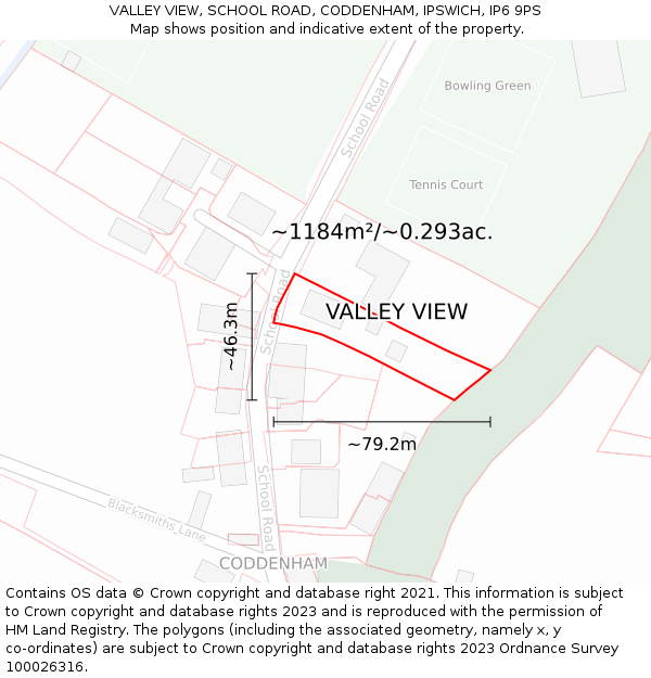 VALLEY VIEW, SCHOOL ROAD, CODDENHAM, IPSWICH, IP6 9PS: Plot and title map