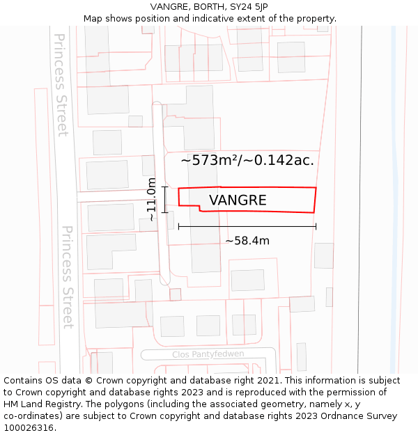 VANGRE, BORTH, SY24 5JP: Plot and title map