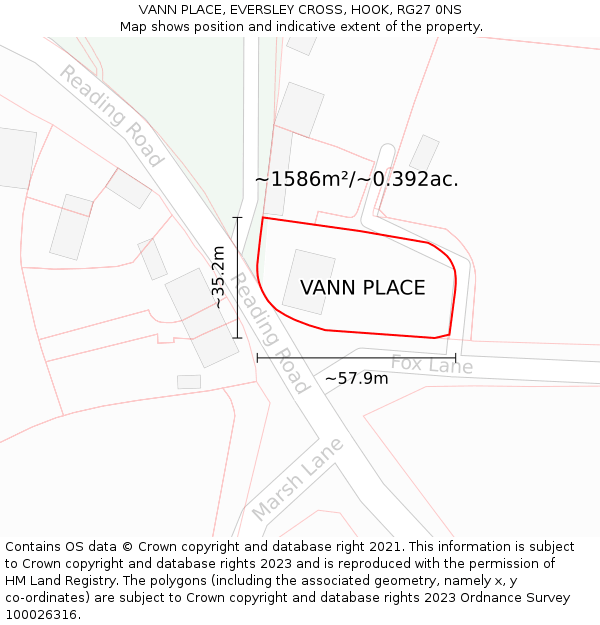 VANN PLACE, EVERSLEY CROSS, HOOK, RG27 0NS: Plot and title map
