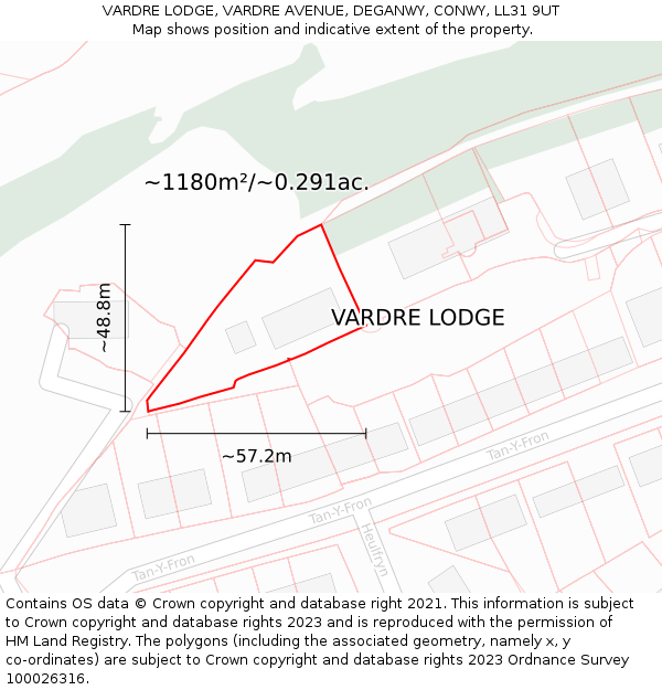 VARDRE LODGE, VARDRE AVENUE, DEGANWY, CONWY, LL31 9UT: Plot and title map