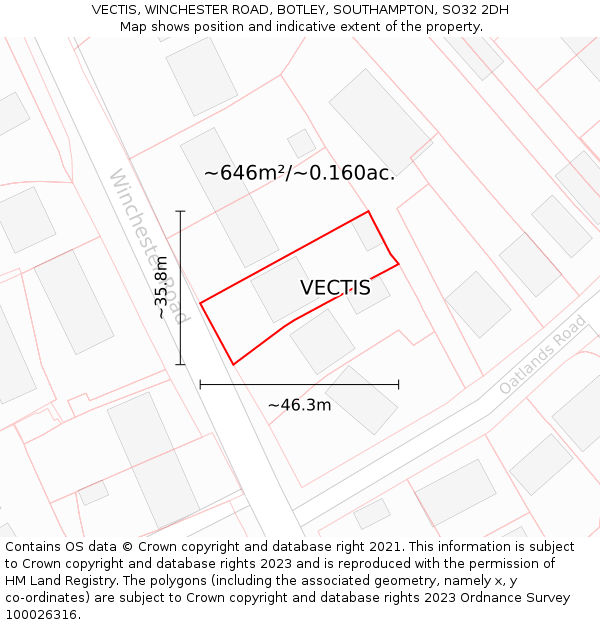 VECTIS, WINCHESTER ROAD, BOTLEY, SOUTHAMPTON, SO32 2DH: Plot and title map
