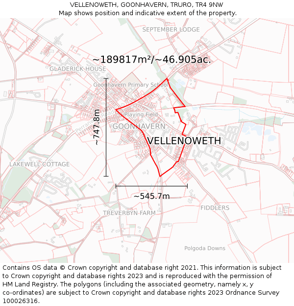 VELLENOWETH, GOONHAVERN, TRURO, TR4 9NW: Plot and title map