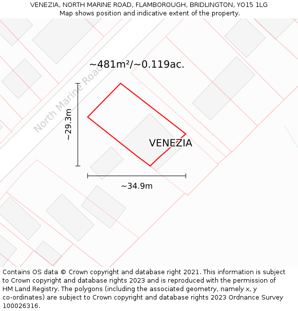 VENEZIA, NORTH MARINE ROAD, FLAMBOROUGH, BRIDLINGTON, YO15 1LG: Plot and title map