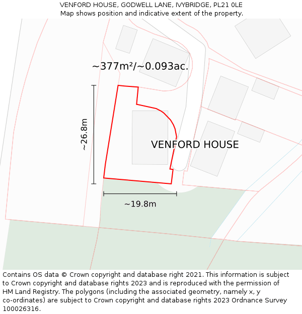 VENFORD HOUSE, GODWELL LANE, IVYBRIDGE, PL21 0LE: Plot and title map