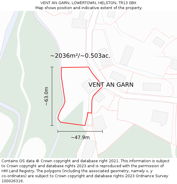 VENT AN GARN, LOWERTOWN, HELSTON, TR13 0BX: Plot and title map
