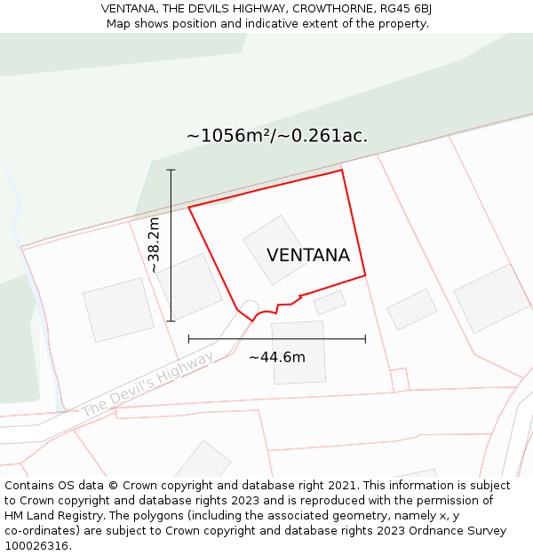 VENTANA, THE DEVILS HIGHWAY, CROWTHORNE, RG45 6BJ: Plot and title map