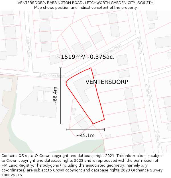 VENTERSDORP, BARRINGTON ROAD, LETCHWORTH GARDEN CITY, SG6 3TH: Plot and title map