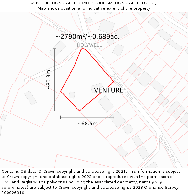 VENTURE, DUNSTABLE ROAD, STUDHAM, DUNSTABLE, LU6 2QJ: Plot and title map