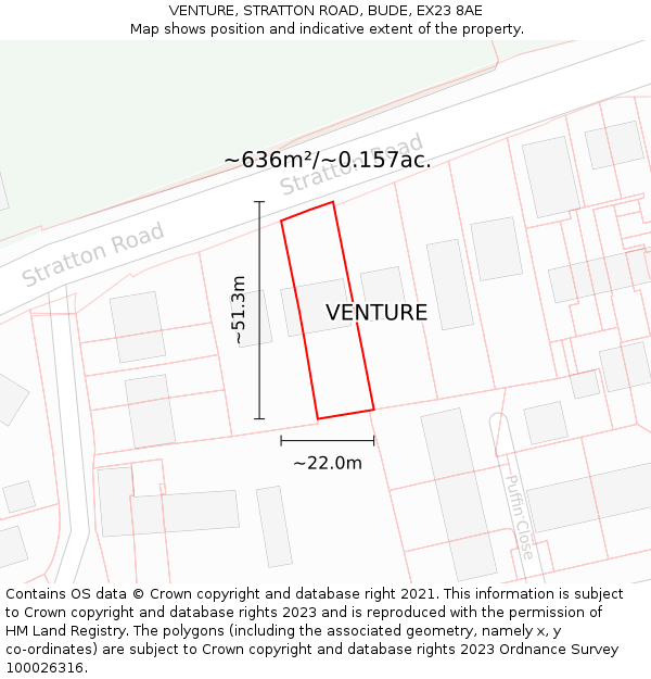 VENTURE, STRATTON ROAD, BUDE, EX23 8AE: Plot and title map