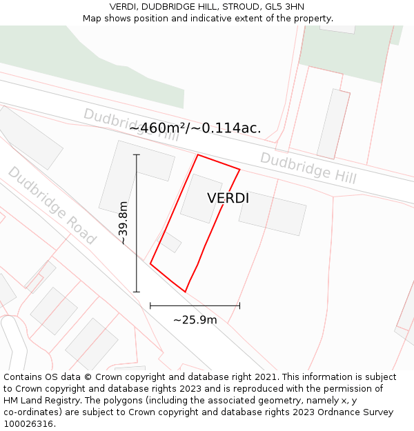 VERDI, DUDBRIDGE HILL, STROUD, GL5 3HN: Plot and title map