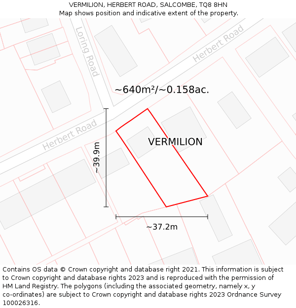 VERMILION, HERBERT ROAD, SALCOMBE, TQ8 8HN: Plot and title map