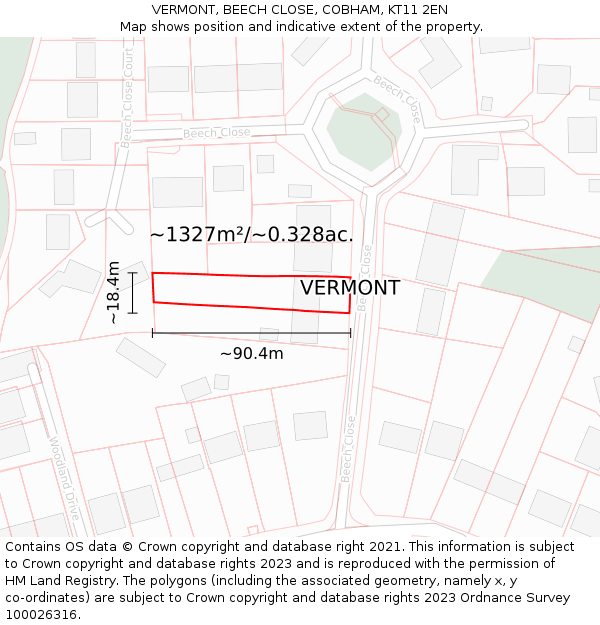 VERMONT, BEECH CLOSE, COBHAM, KT11 2EN: Plot and title map