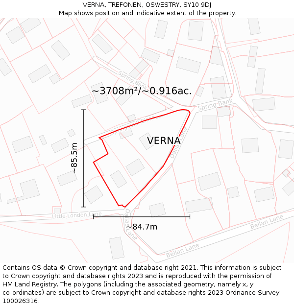 VERNA, TREFONEN, OSWESTRY, SY10 9DJ: Plot and title map