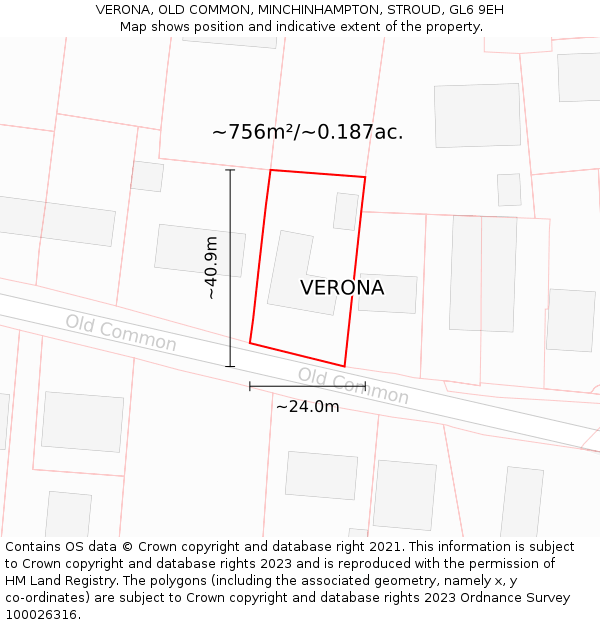 VERONA, OLD COMMON, MINCHINHAMPTON, STROUD, GL6 9EH: Plot and title map
