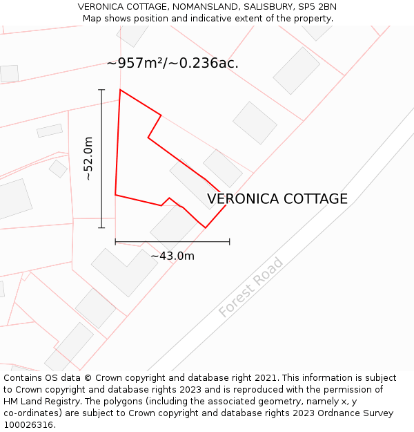 VERONICA COTTAGE, NOMANSLAND, SALISBURY, SP5 2BN: Plot and title map